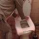 An Eastern-European woman places toilet paper over the toilet seat, sits down and pushes. We eventually see a smile and a sigh of relief with a subtle plop sound. She shows us a massive turd that has trouble flushing down. 720P HD. About 5 minutes.